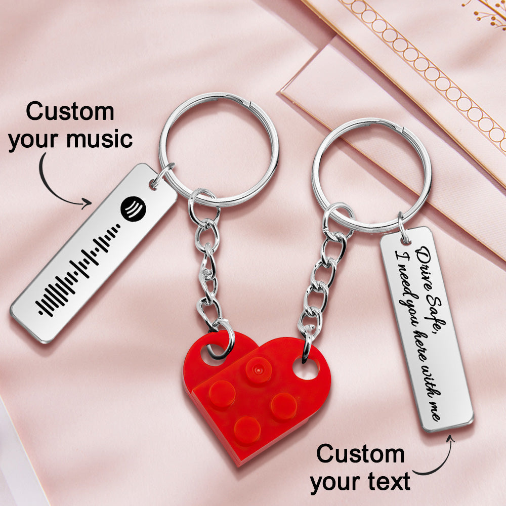Music Code Heart Brick Matching Music Code Heart Bricks Keychain - Personalized Couple Keychain