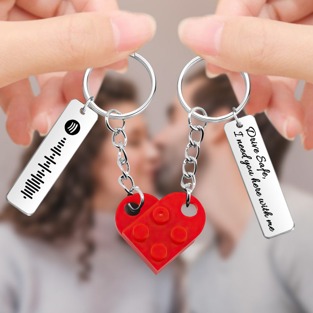 Music Code Heart Brick Matching Music Code Heart Bricks Keychain - Personalized Couple Keychain
