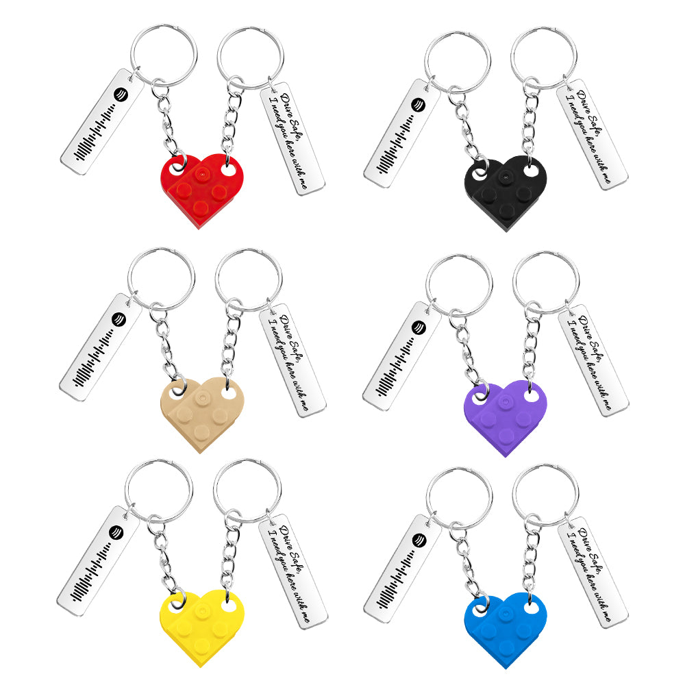 Music Code Heart Brick Matching Music Code Heart Bricks Keychain - Personalized Couple Keychain