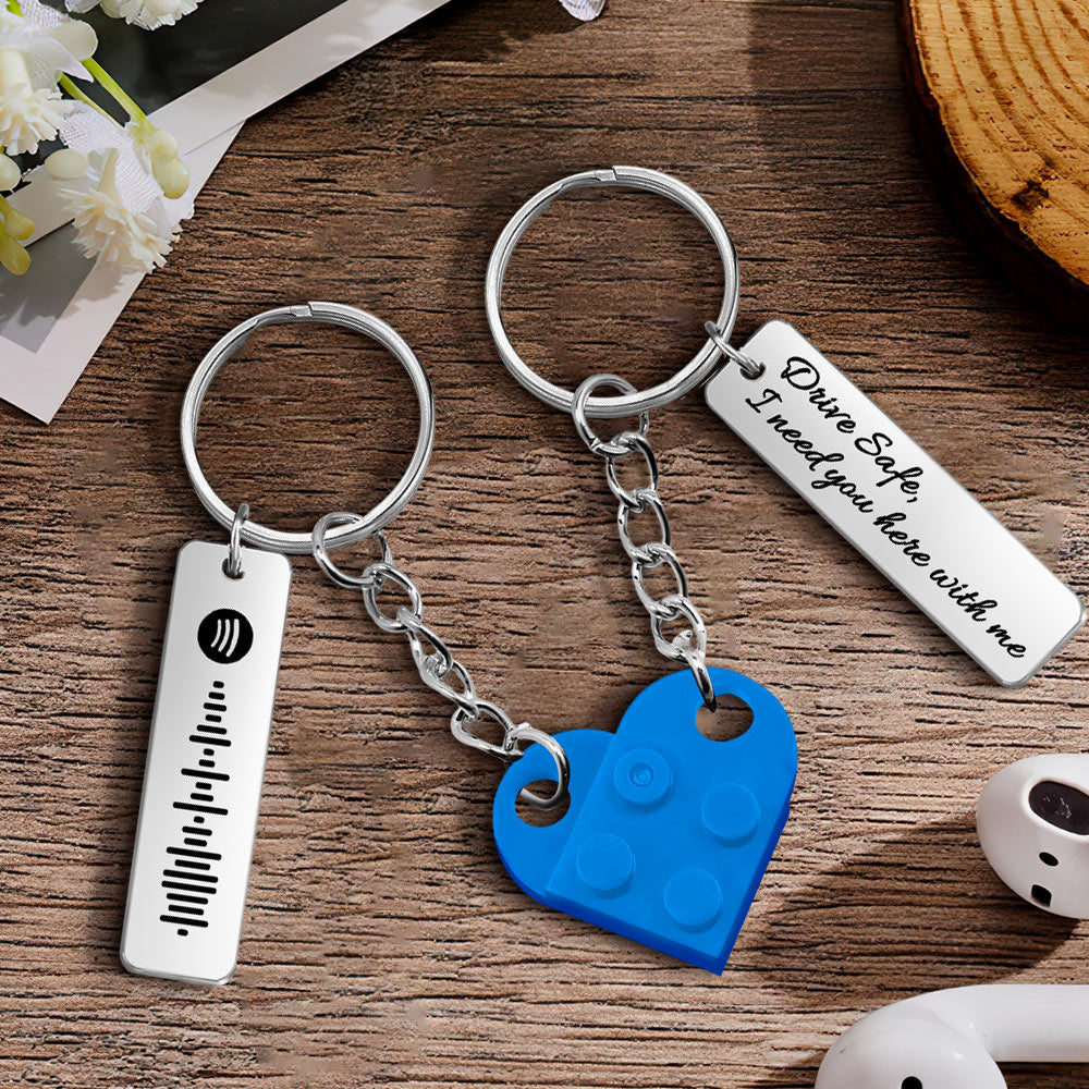 Music Code Heart Brick Matching Music Code Heart Bricks Keychain - Personalized Couple Keychain