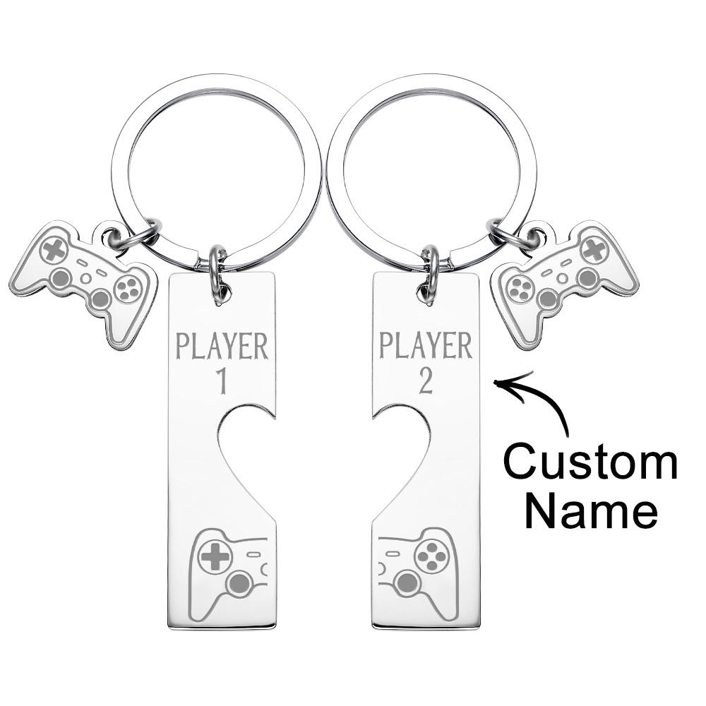 Player 1 Player 2 Matching Heart - Personalized Couple Game Console Matching Keychain
