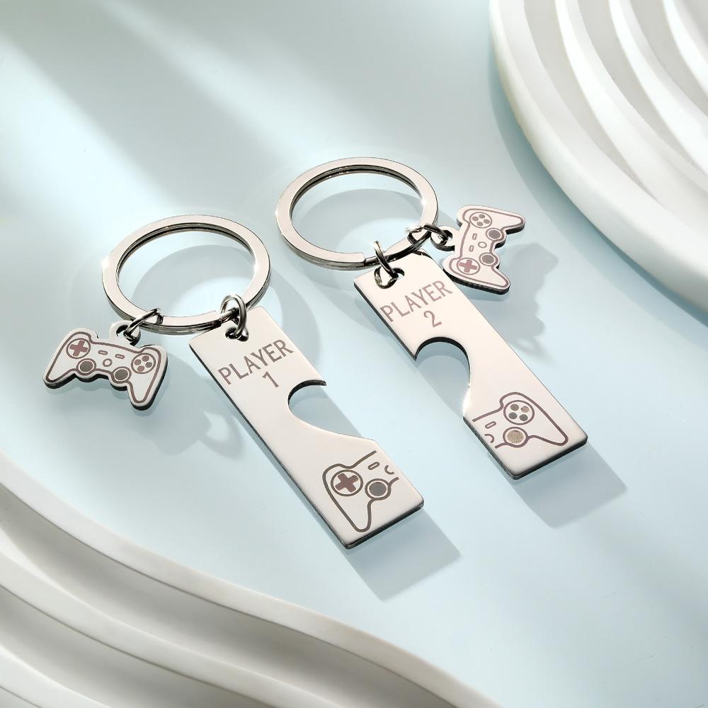 Player 1 Player 2 Matching Heart - Personalized Couple Game Console Matching Keychain