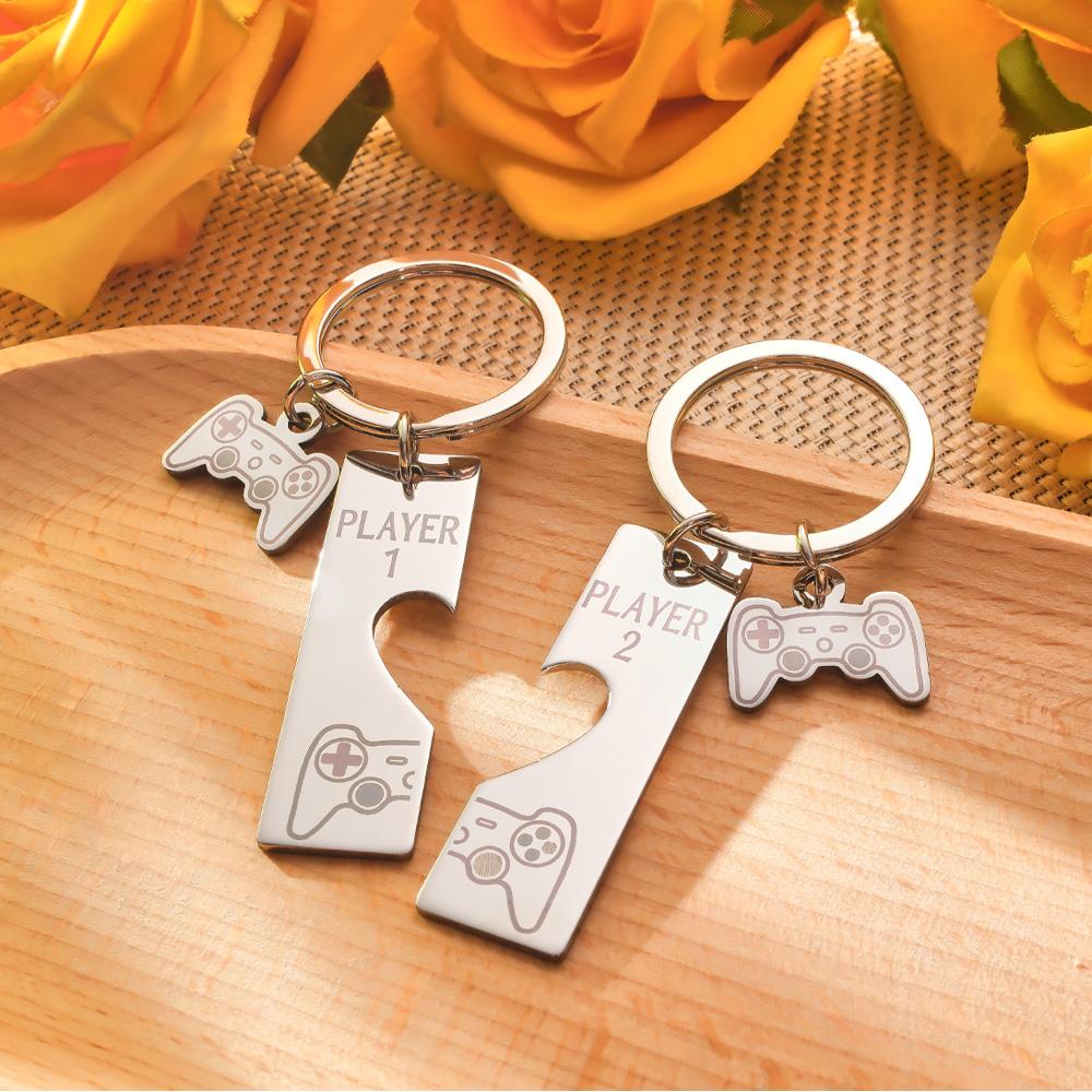 Player 1 Player 2 Matching Heart - Personalized Couple Game Console Matching Keychain