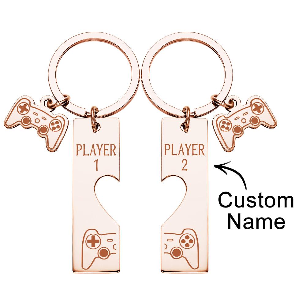 Player 1 Player 2 Matching Heart - Personalized Couple Game Console Matching Keychain