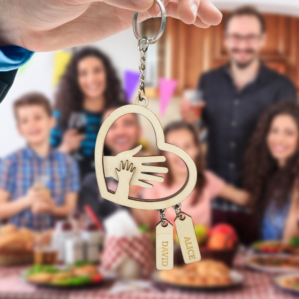 Personalized Family Hands With Name Tags Keychain