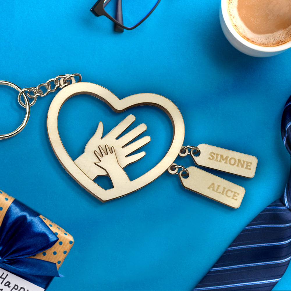 Personalized Family Hands With Name Tags Keychain