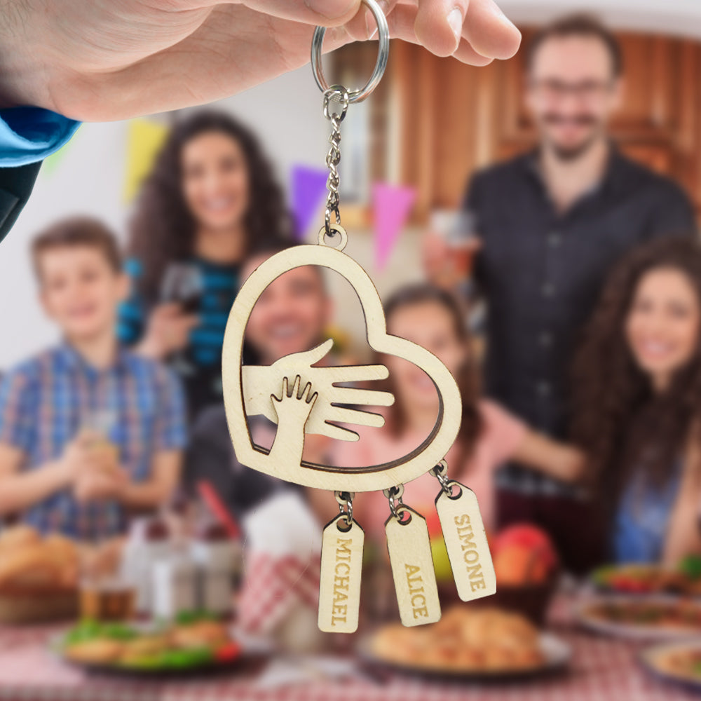 Personalized Family Hands With Name Tags Keychain