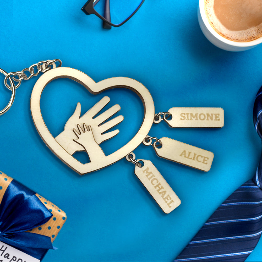 Personalized Family Hands With Name Tags Keychain