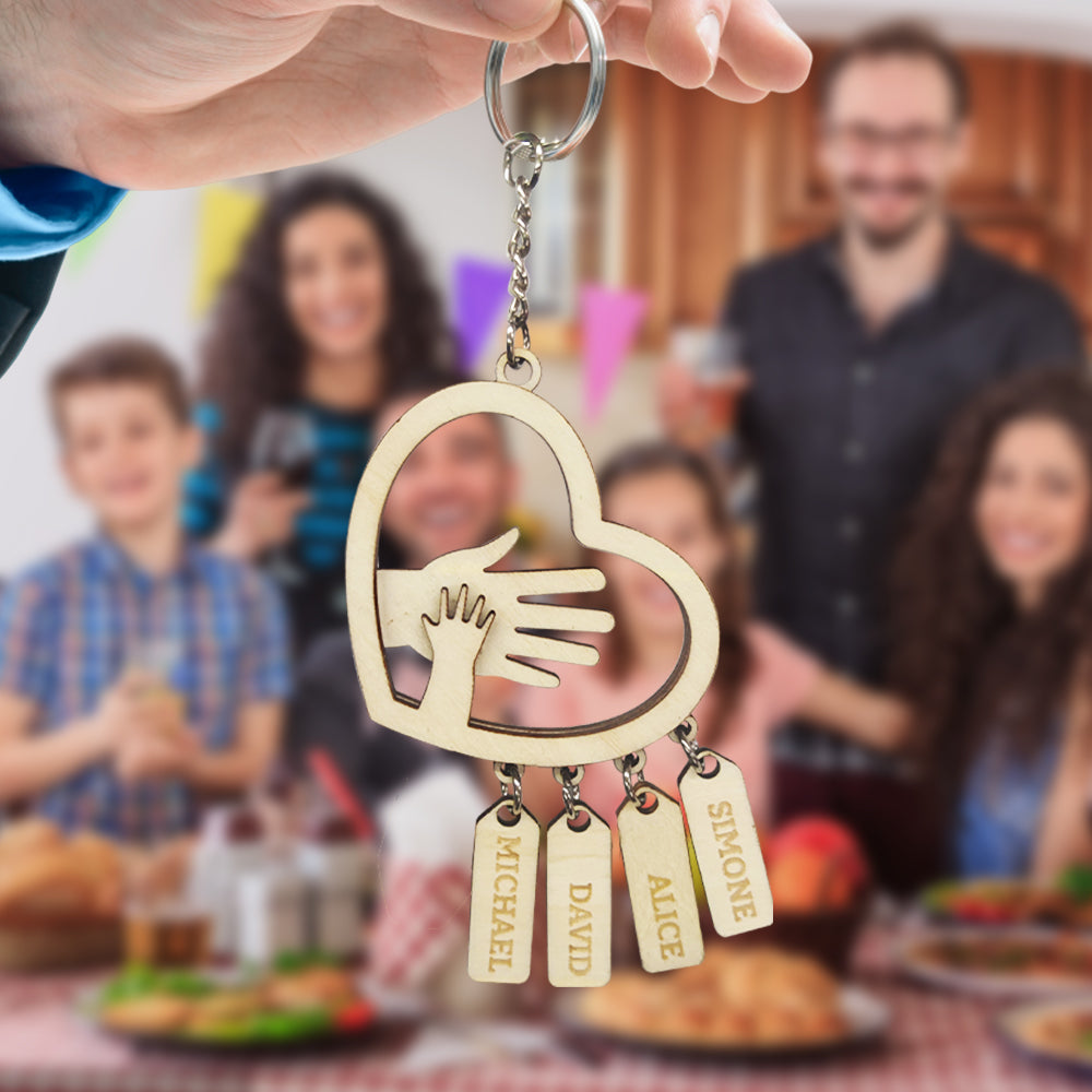 Personalized Family Hands With Name Tags Keychain