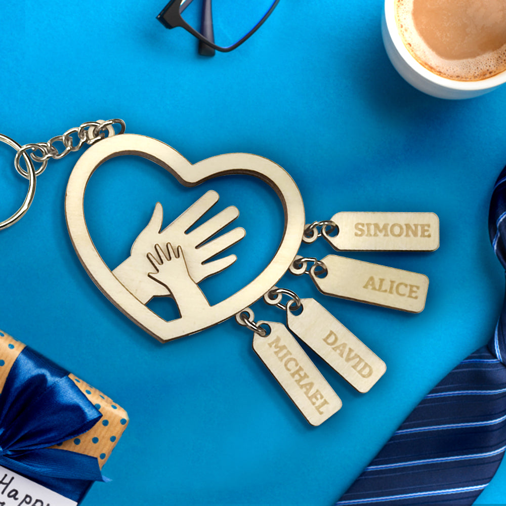 Personalized Family Hands With Name Tags Keychain