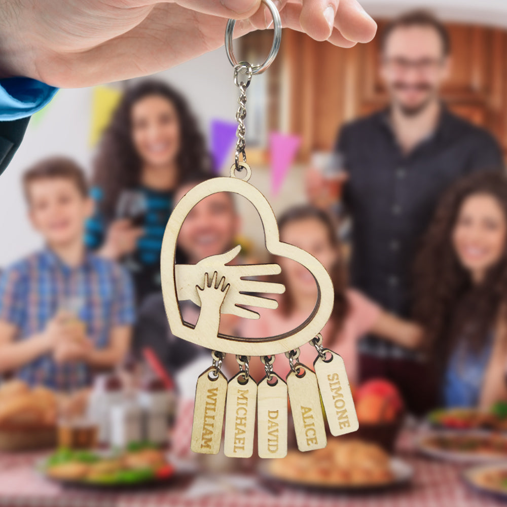 Personalized Family Hands With Name Tags Keychain