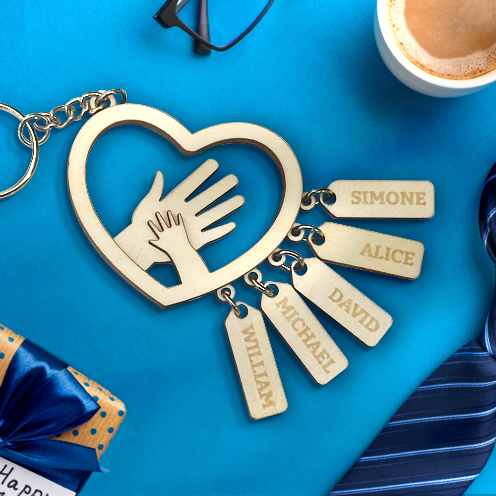 Personalized Family Hands With Name Tags Keychain