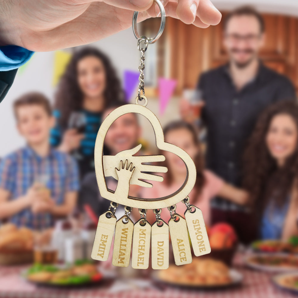 Personalized Family Hands With Name Tags Keychain