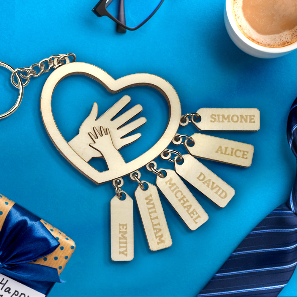 Personalized Family Hands With Name Tags Keychain