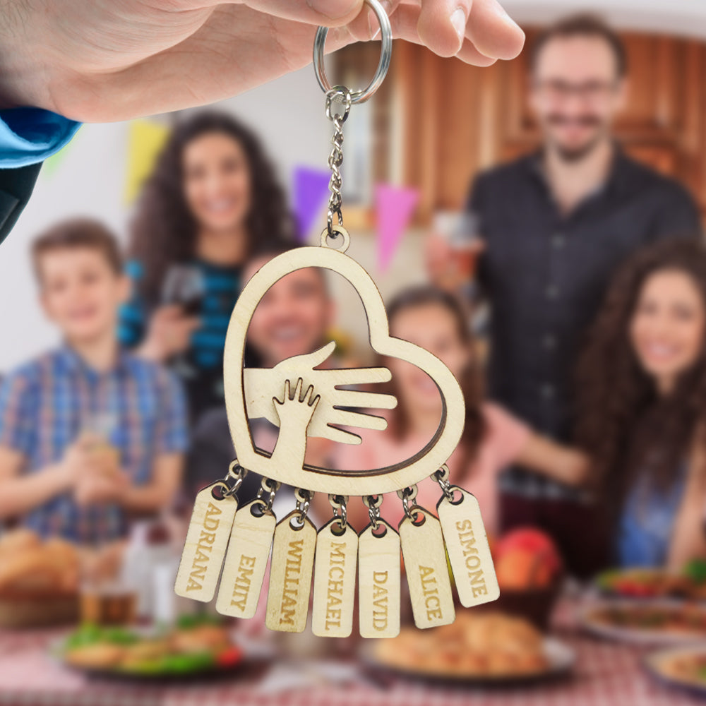 Personalized Family Hands With Name Tags Keychain
