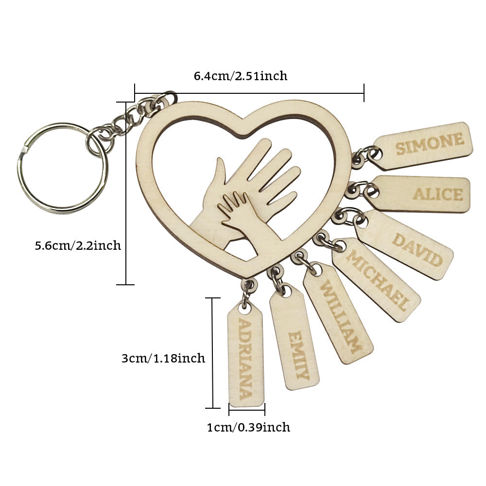 Personalized Family Hands With Name Tags Keychain