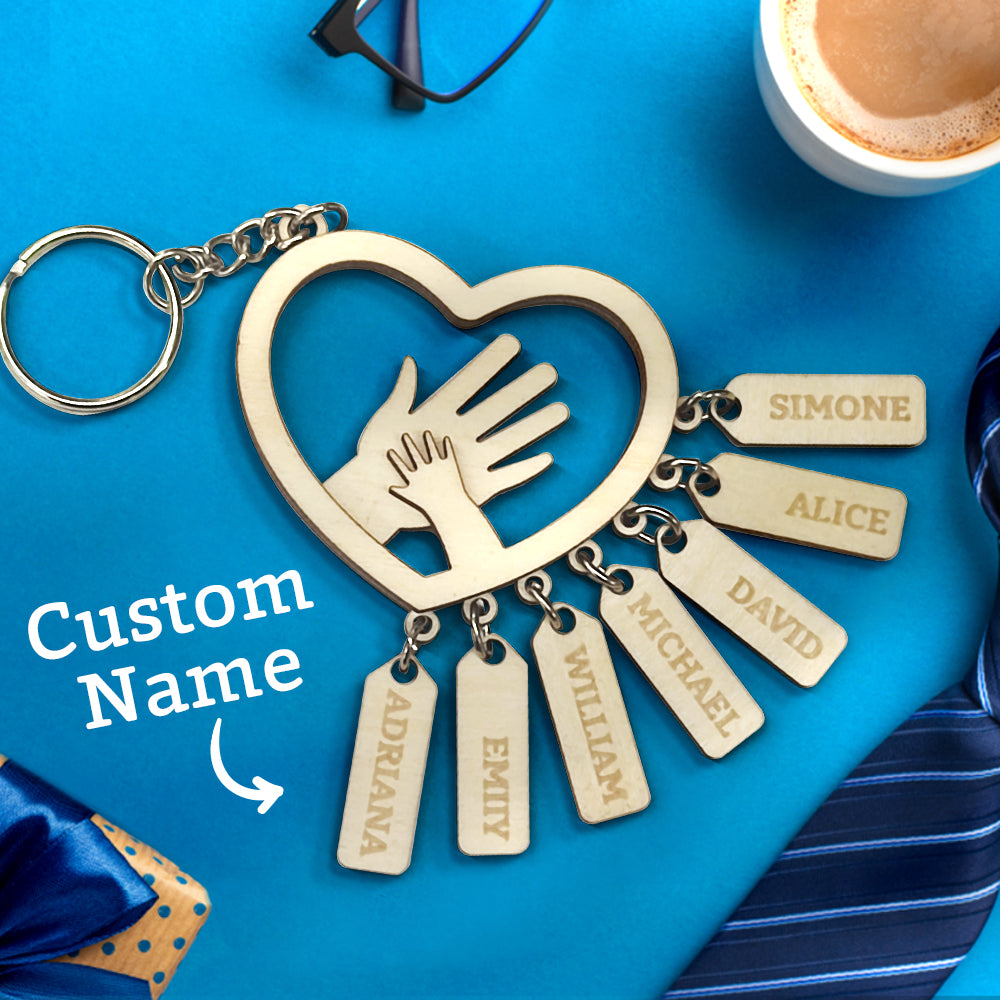 Personalized Family Hands With Name Tags Keychain