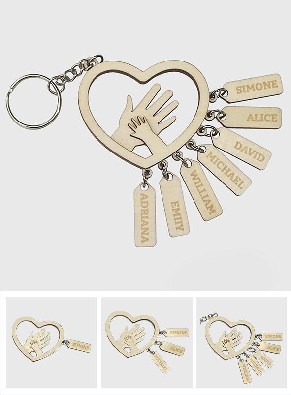 Personalized Family Hands With Name Tags Keychain