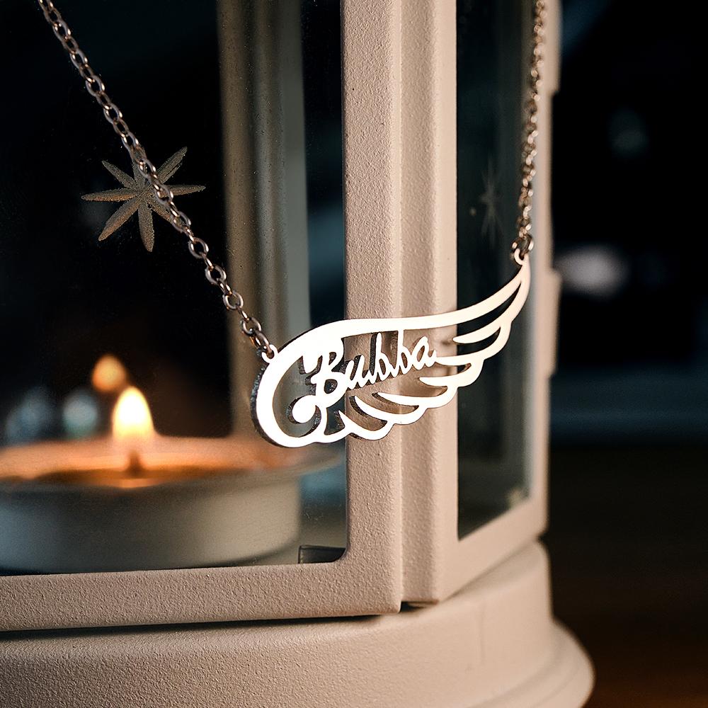 Personalized Memorial Angel Wing Name Necklace