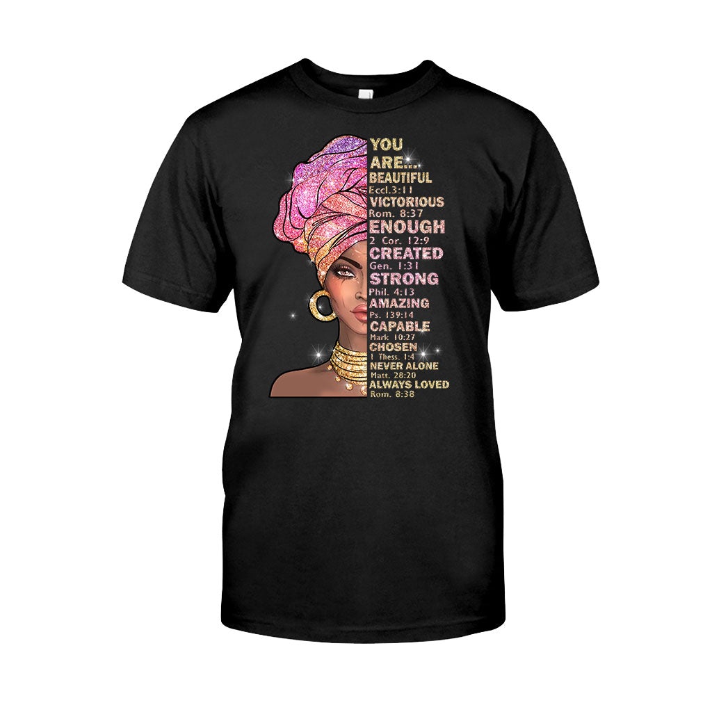 You Are Beautiful - African American T-shirt and Hoodie With Faux Glitter Print 1121
