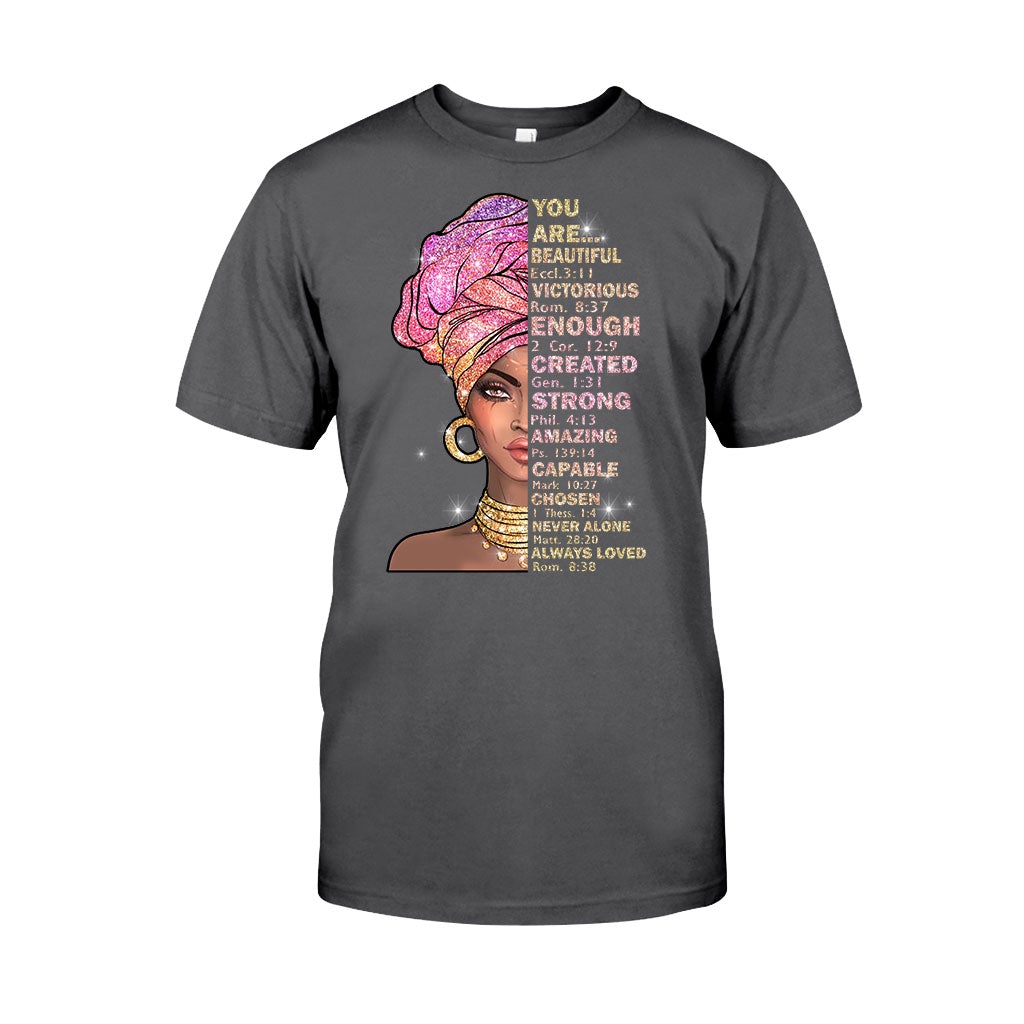You Are Beautiful - African American T-shirt and Hoodie With Faux Glitter Print 1121