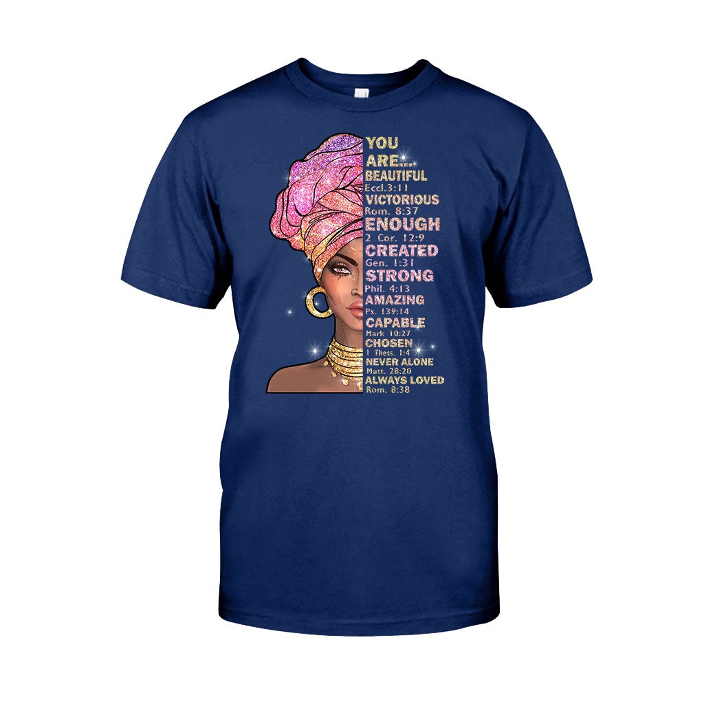 You Are Beautiful - African American T-shirt and Hoodie With Faux Glitter Print 1121