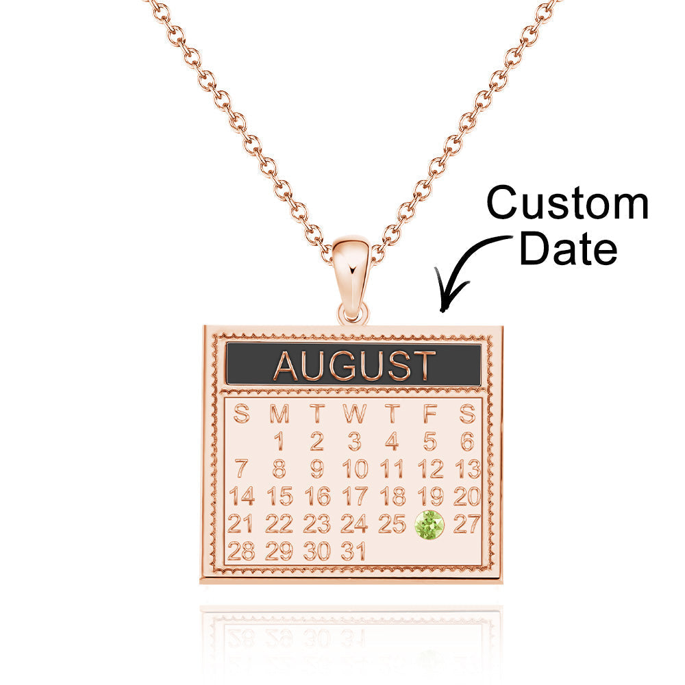 The Day You Were Born - Personalized Calendar Necklace with Birthstone