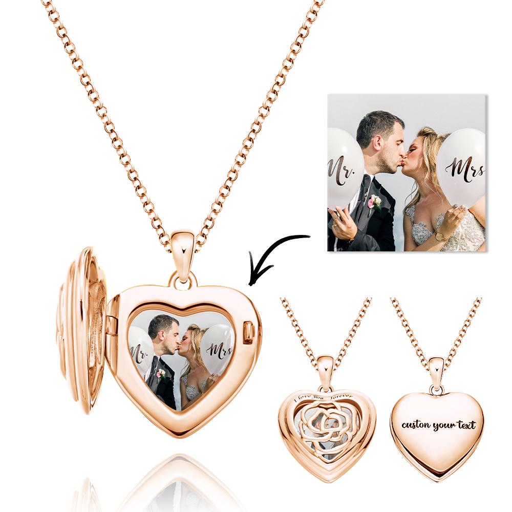 Personalized Photo Engraved Heart Locket Rose Charm