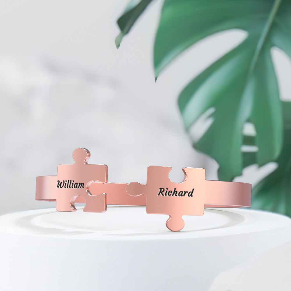 You Complete Me - Personalized Couple Engraved Promise Bracelet Puzzle