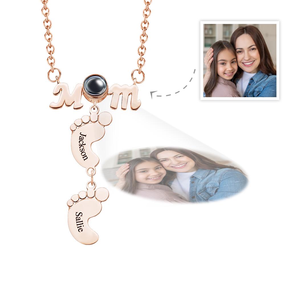 Personalized Feet Projection Engraved Charm - Gift for mom, who lost a loved one