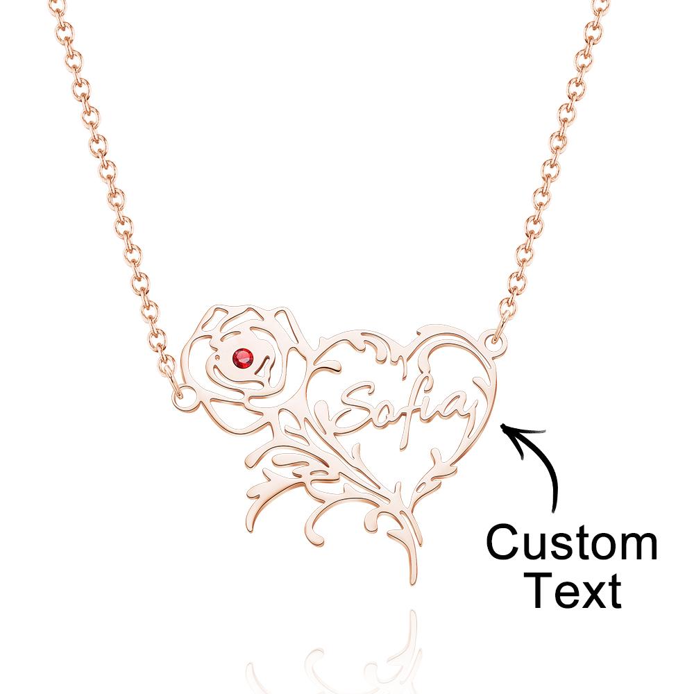 Name Rose - Personalized Rose Heart Birthstone Necklace