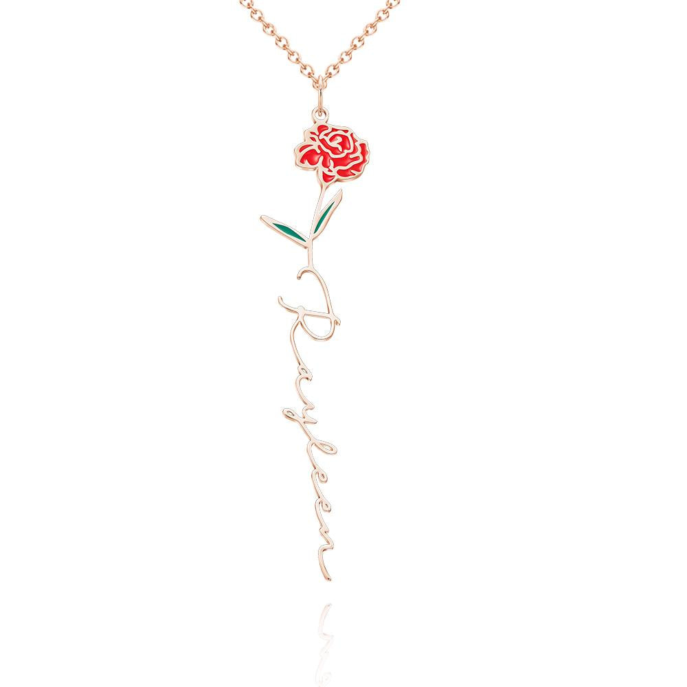 Personalized Name Birth Month Colorful Flower Necklace