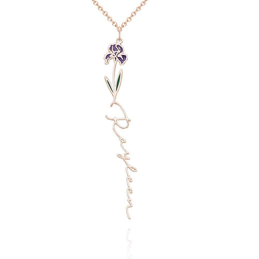 Personalized Name Birth Month Colorful Flower Necklace