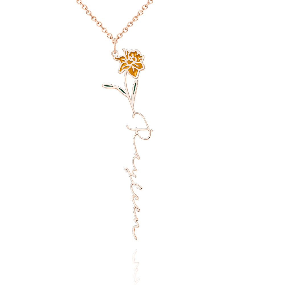 Personalized Name Birth Month Colorful Flower Necklace