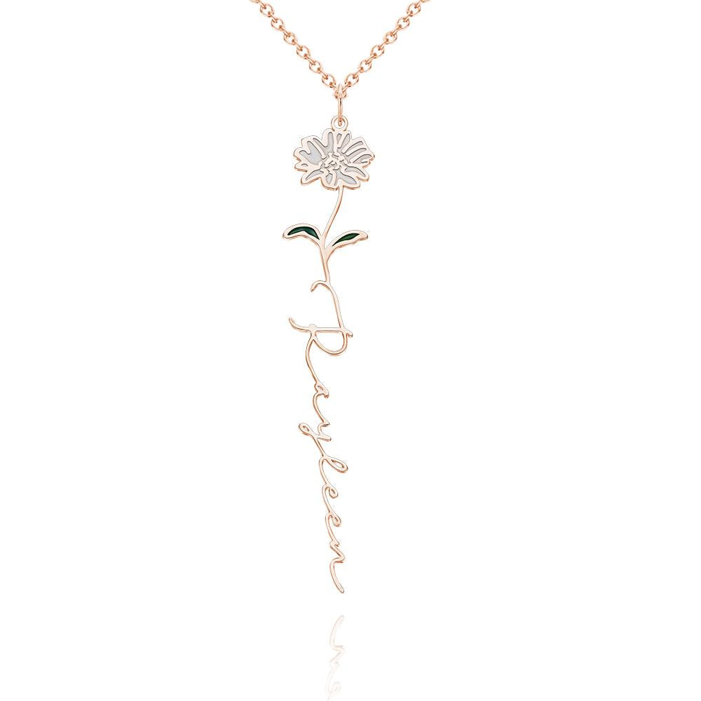 Personalized Name Birth Month Colorful Flower Necklace