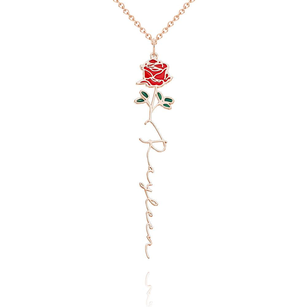 Personalized Name Birth Month Colorful Flower Necklace