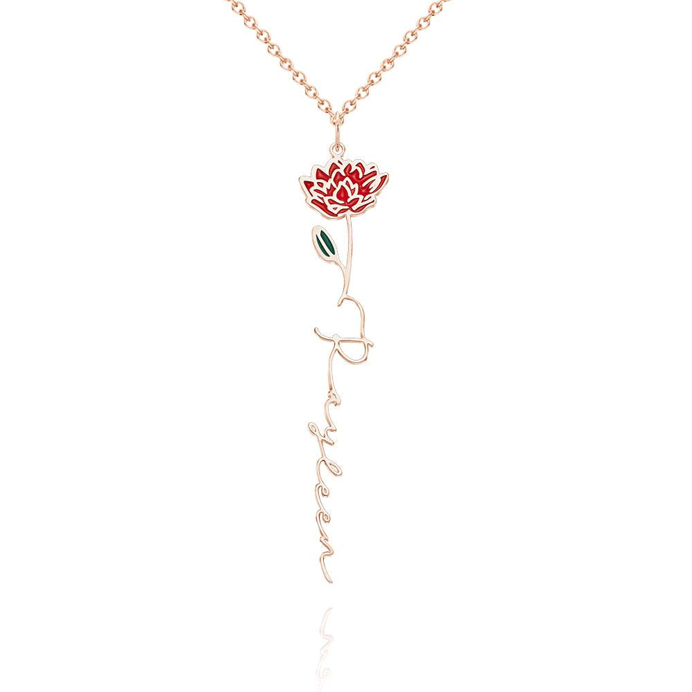 Personalized Name Birth Month Colorful Flower Necklace