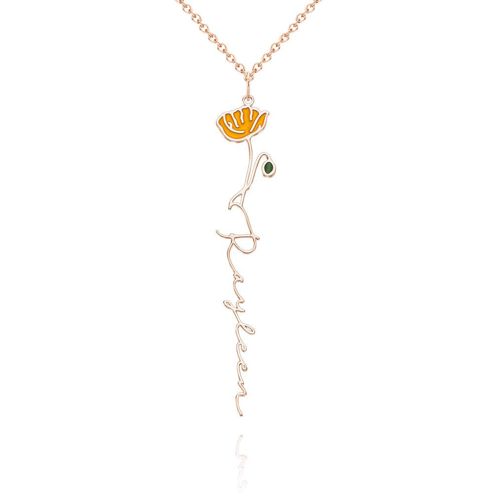 Personalized Name Birth Month Colorful Flower Necklace