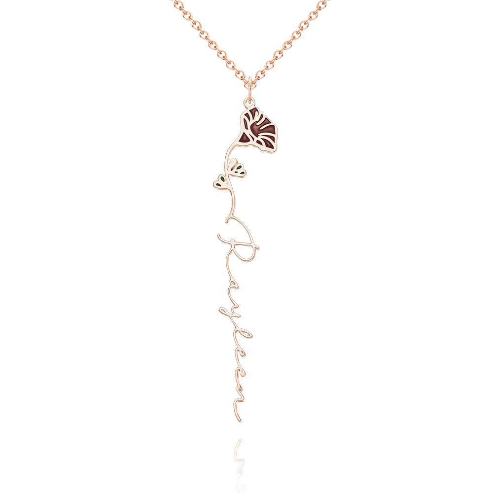 Personalized Name Birth Month Colorful Flower Necklace