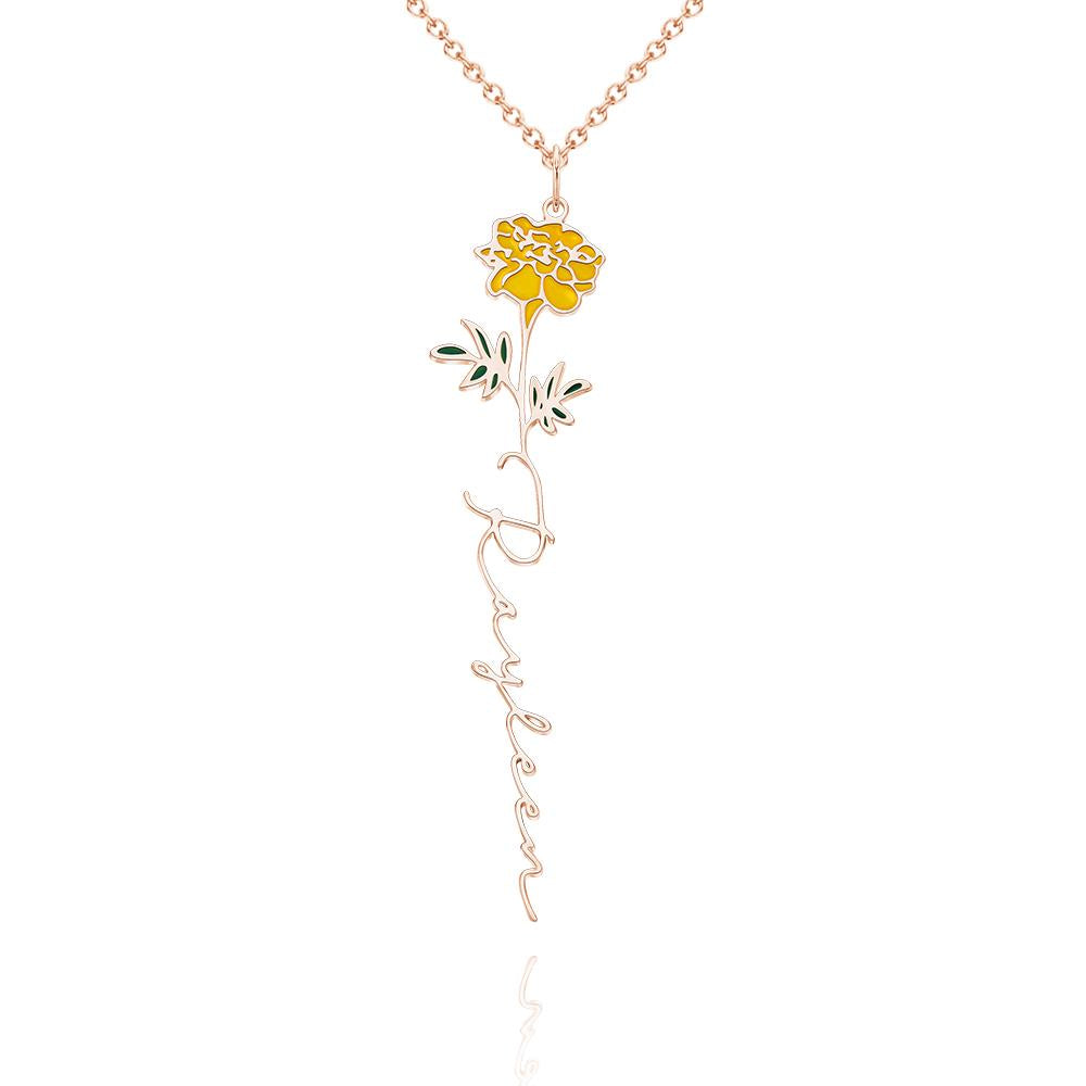 Personalized Name Birth Month Colorful Flower Necklace