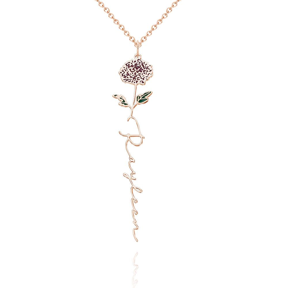 Personalized Name Birth Month Colorful Flower Necklace