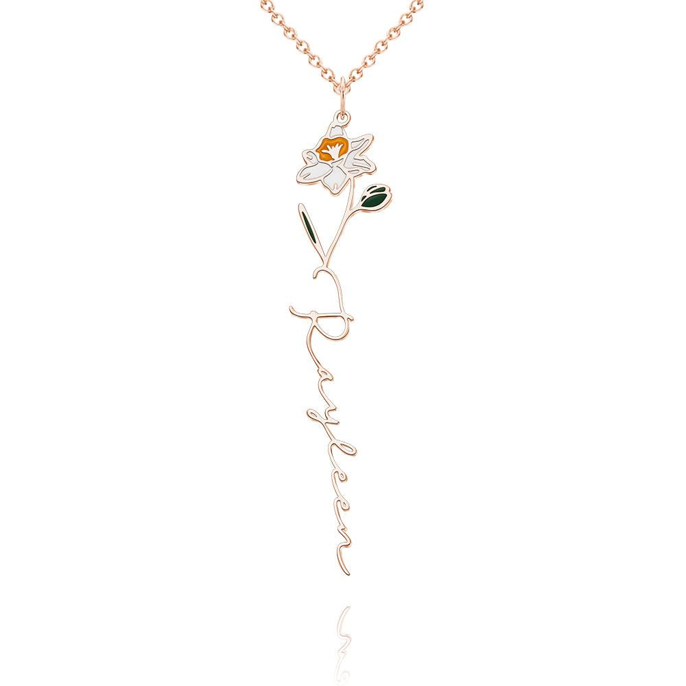 Personalized Name Birth Month Colorful Flower Necklace