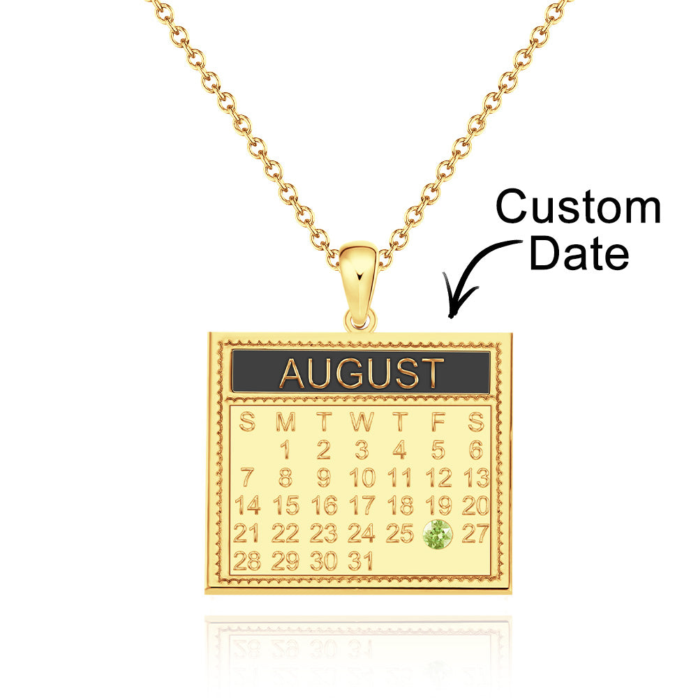 The Day You Were Born - Personalized Calendar Necklace with Birthstone