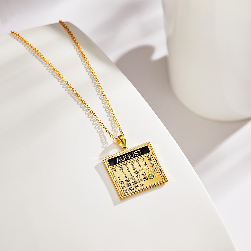 The Day You Were Born - Personalized Calendar Necklace with Birthstone