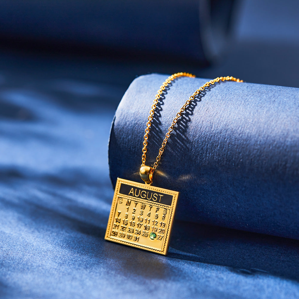 The Day You Were Born - Personalized Calendar Necklace with Birthstone