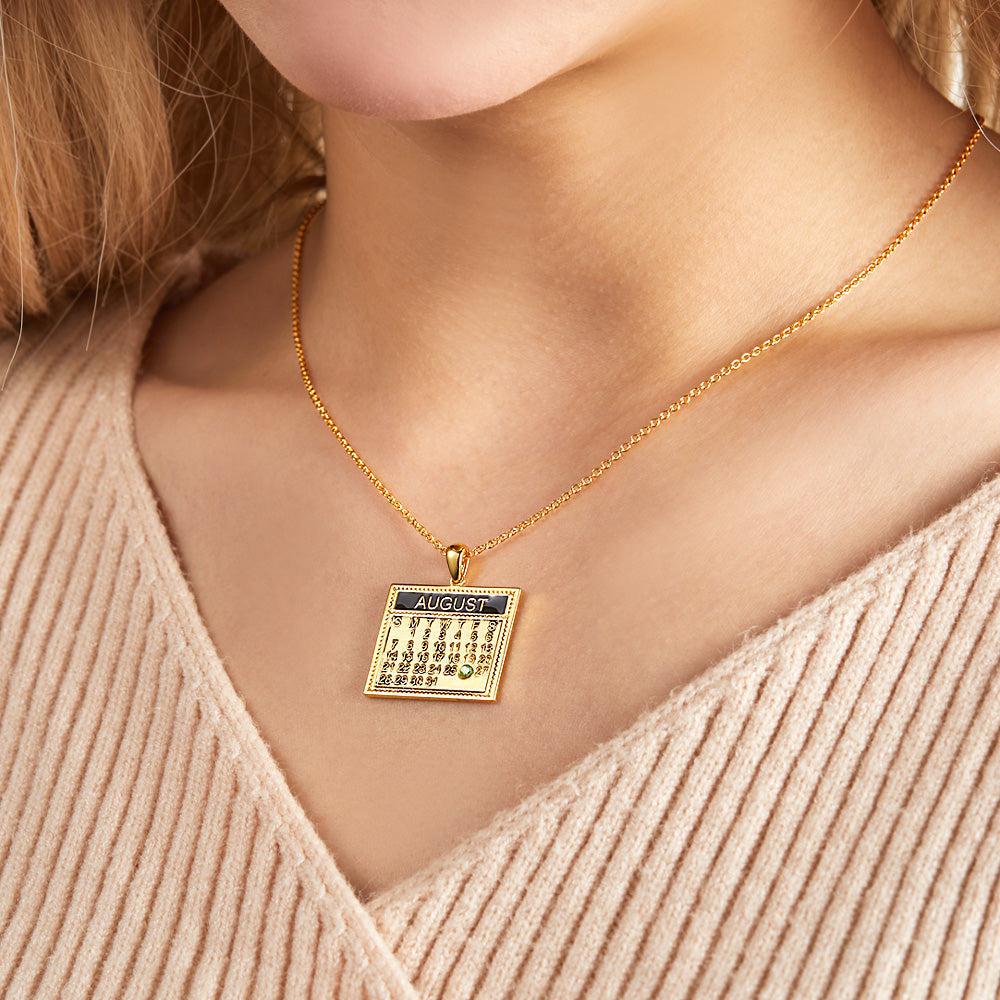 The Day You Were Born - Personalized Calendar Necklace with Birthstone