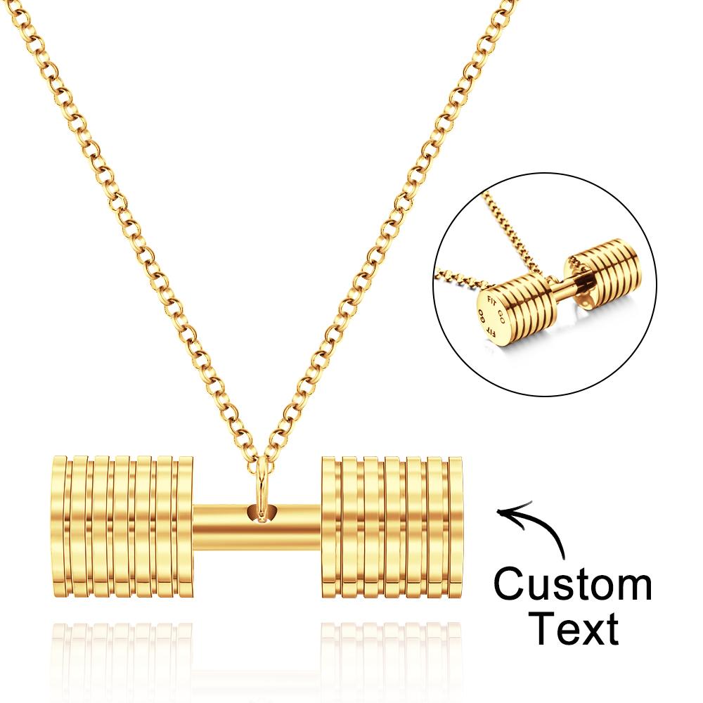 Personalized Engraved Weightlifting Small Barbell Necklace