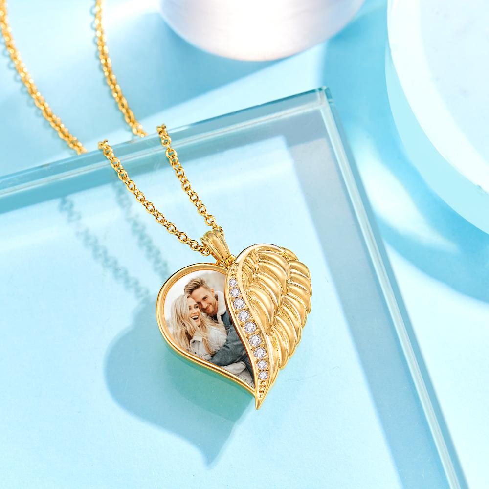 Personalized Photo Engraved Wings Heart Charm