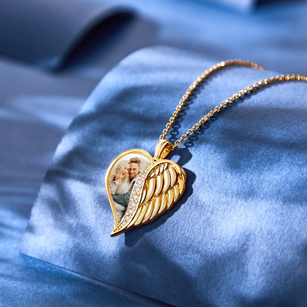 Personalized Photo Engraved Wings Heart Charm