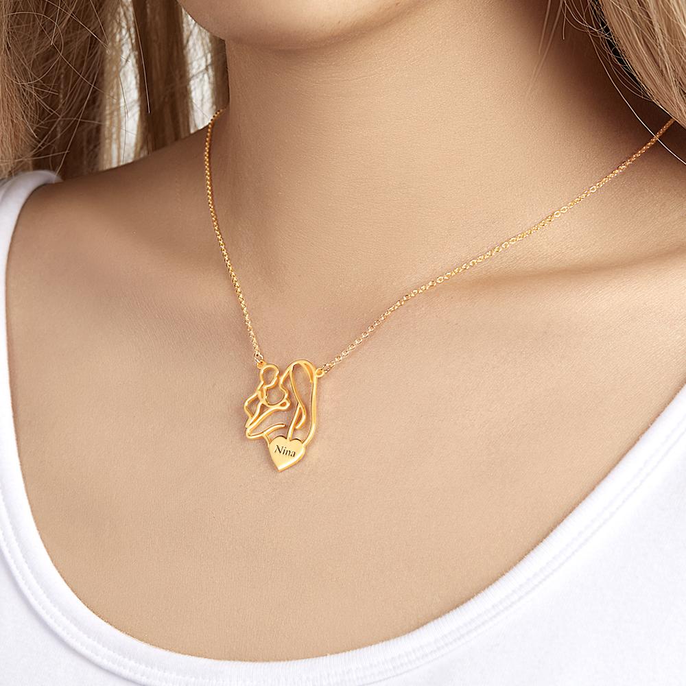 Mother's Love - Personalized Mother Engraved Mom Baby Necklace